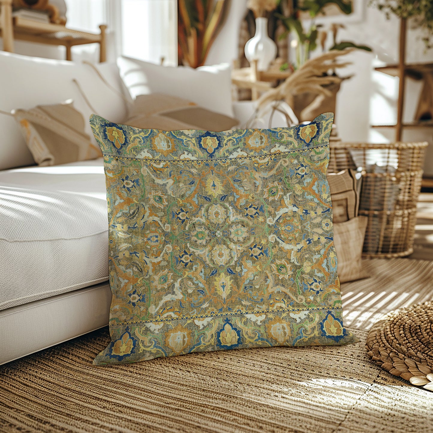 Polonaise Persian Outdoor Pillows Golden Sage Green