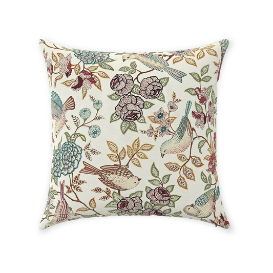 Chintz Cotton Pillow Cover Clara Vintage Bird Ecru Sage Blue