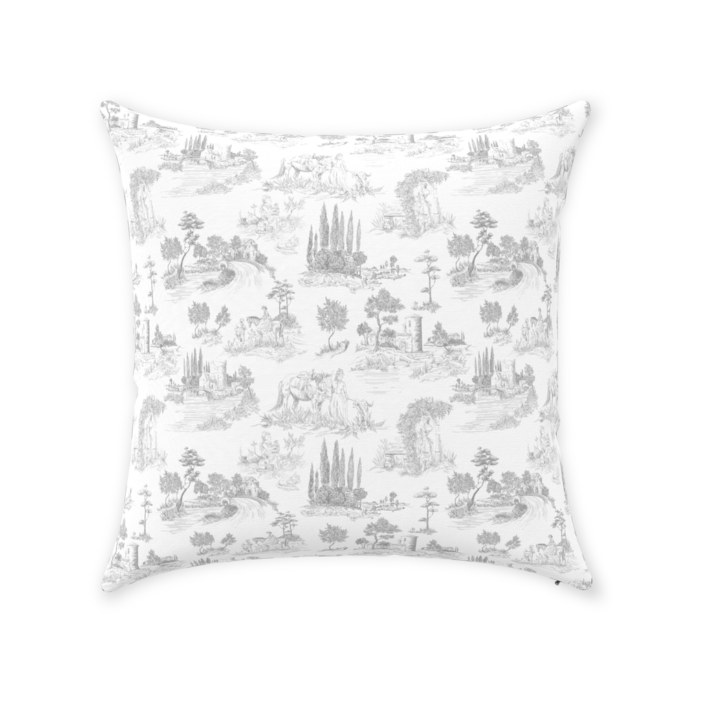Vintage French Cotton Pillows Light Grey Toile de Jouy