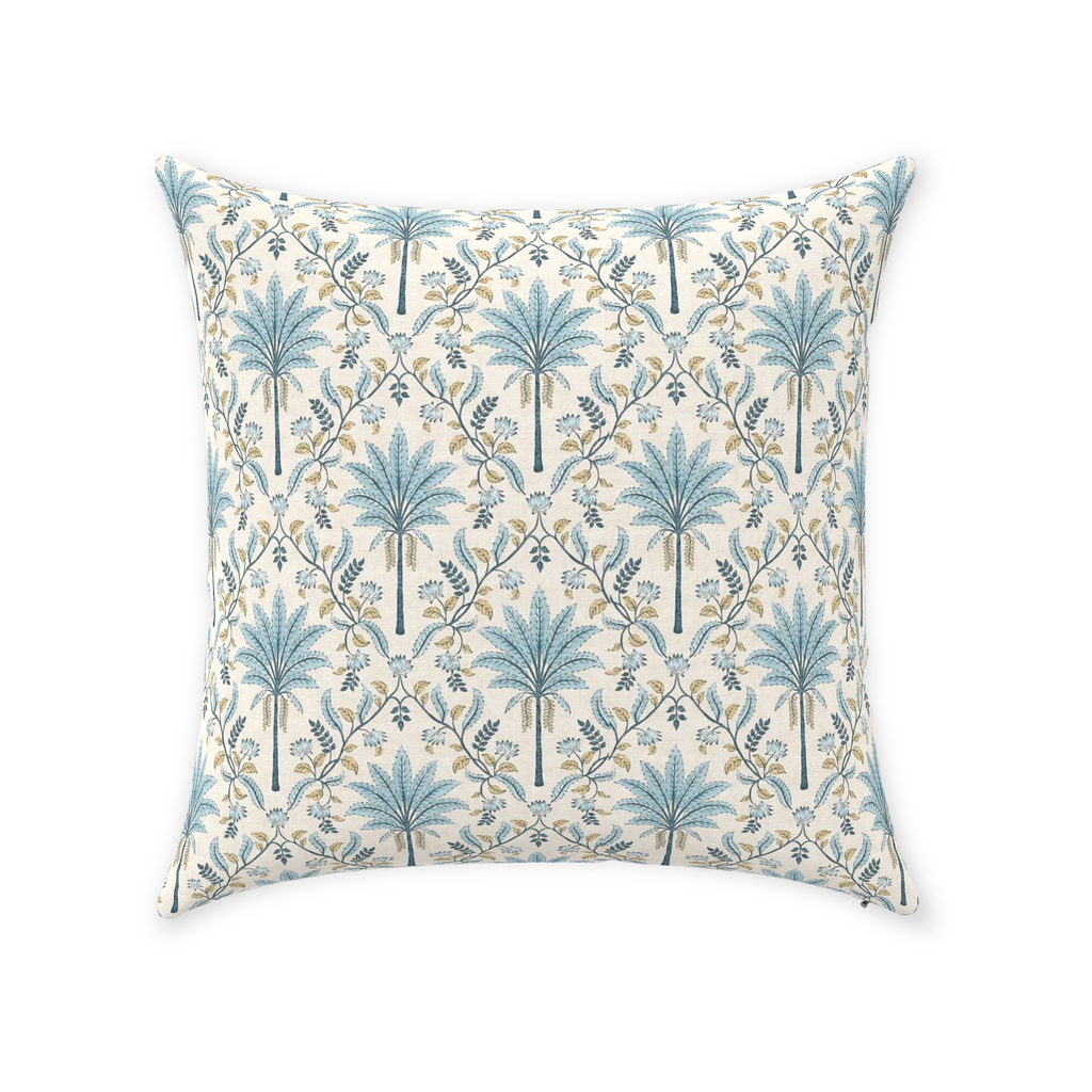 Palm Grove Cotton Pillow Cover Cream Blue