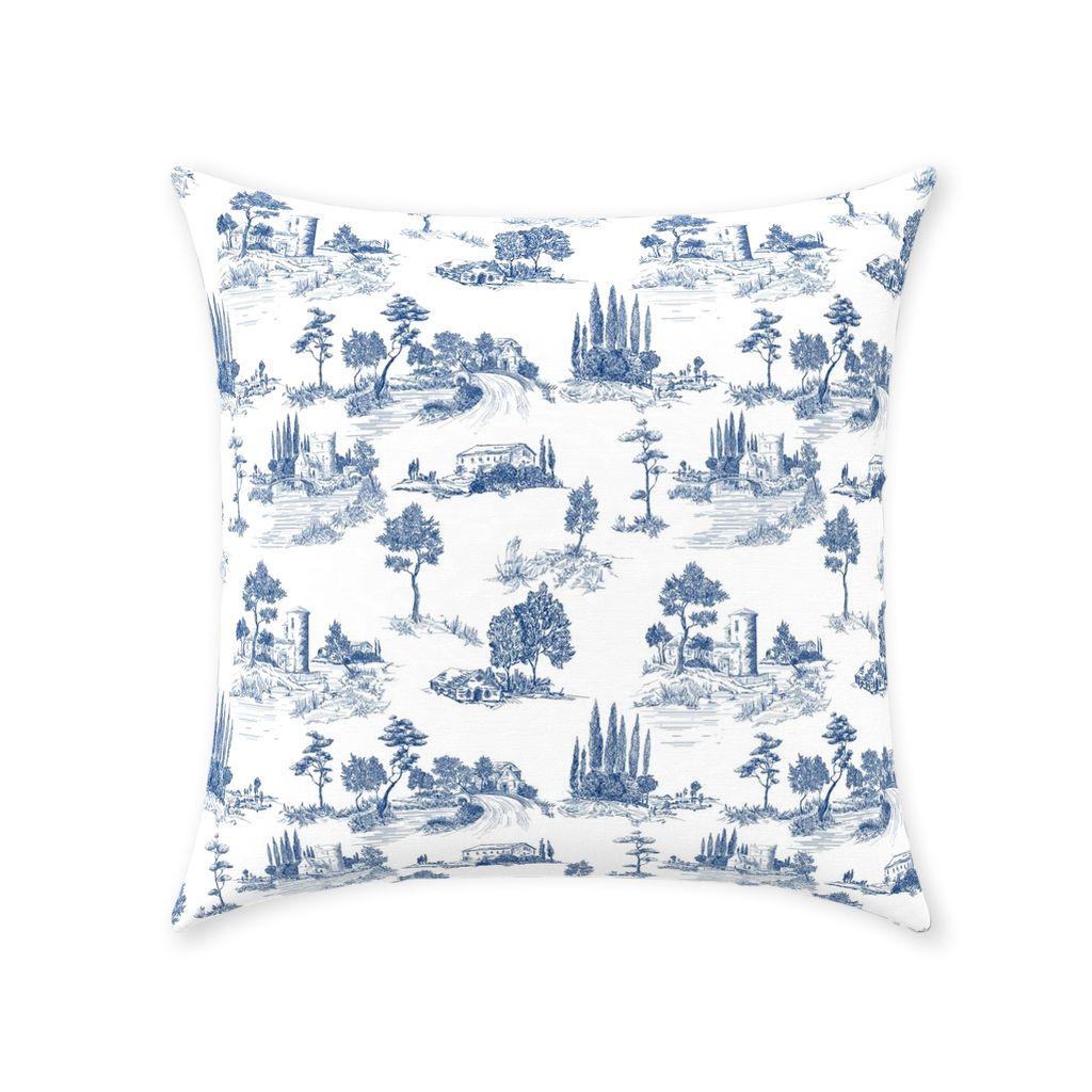 Vintage French Cotton Pillows Navy Blue Toile de Jouy