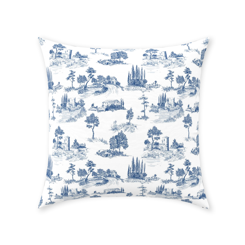Vintage French Cotton Pillows Navy Blue Toile de Jouy