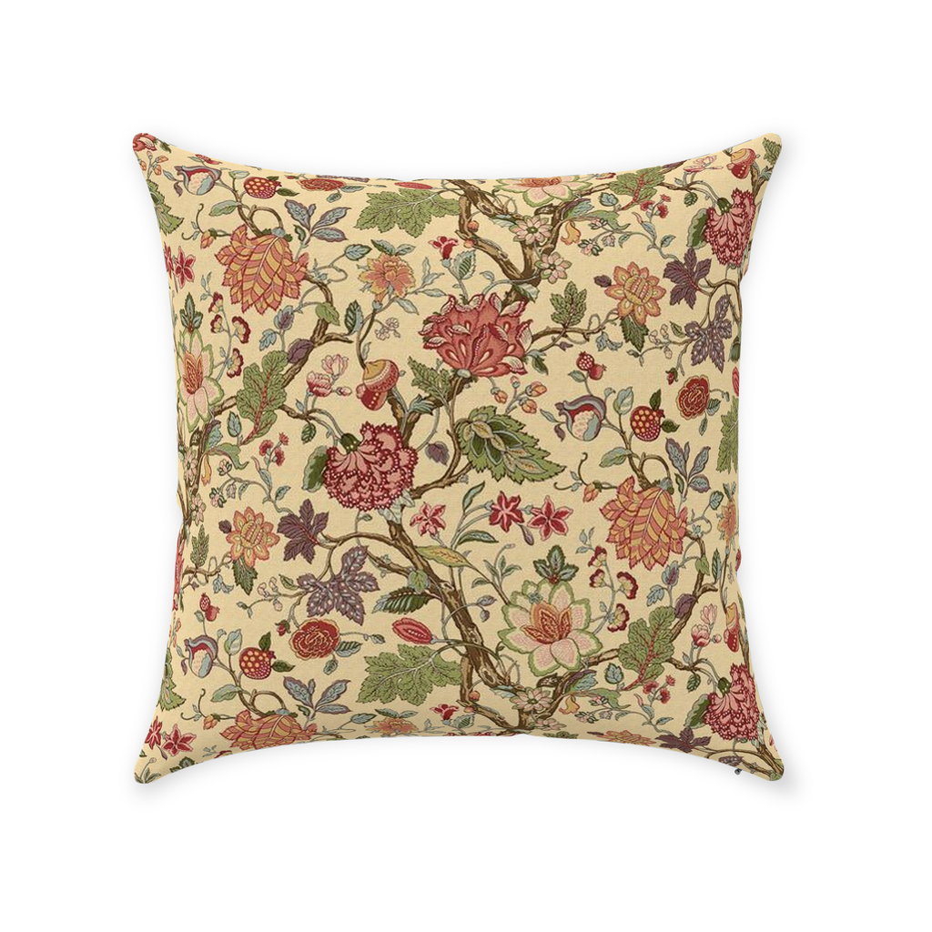 Cordelia Chintz Cotton Pillow Cover Ecru Green Floral