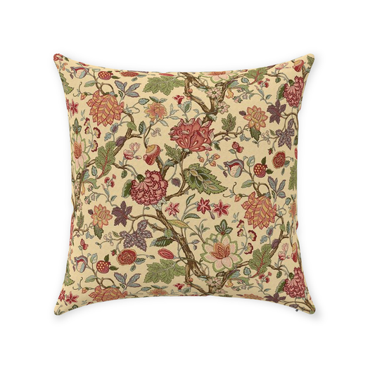 Cordelia Chintz Cotton Pillow Cover Ecru Green Floral