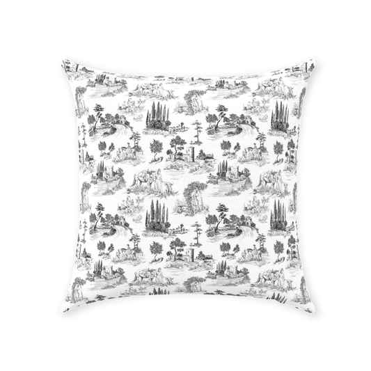 Vintage French Cotton Pillows Black Toile de Jouy