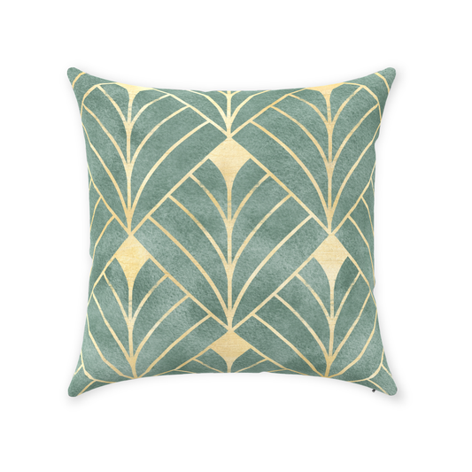 Art Deco Cotton Pillow Green Gold Diamond