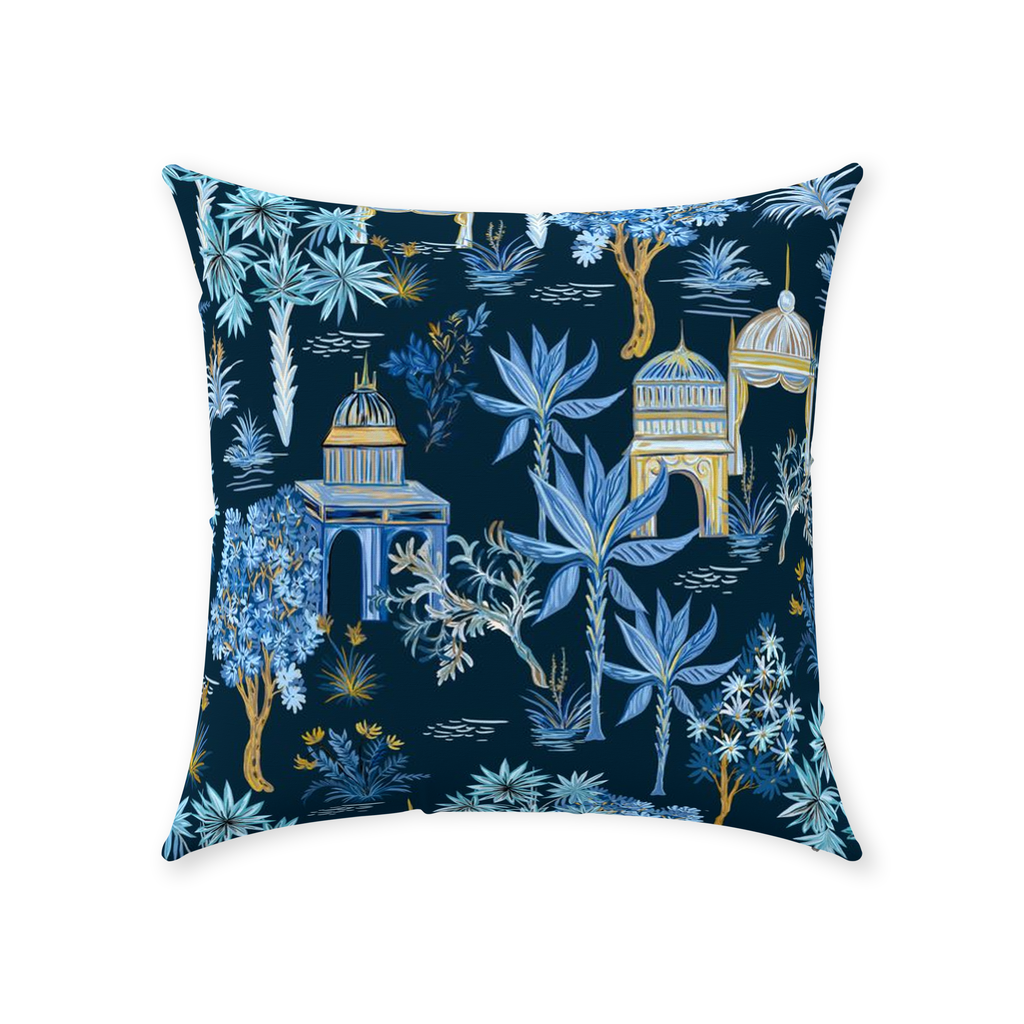 Le Jardin Cotton Pillows Navy Blue Chinoiserie Temples