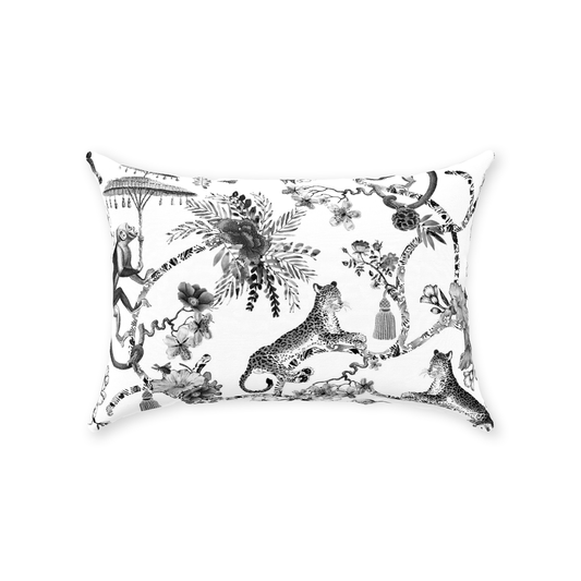 Chinoiserie Jungle Monkeys Cotton Pillows Black