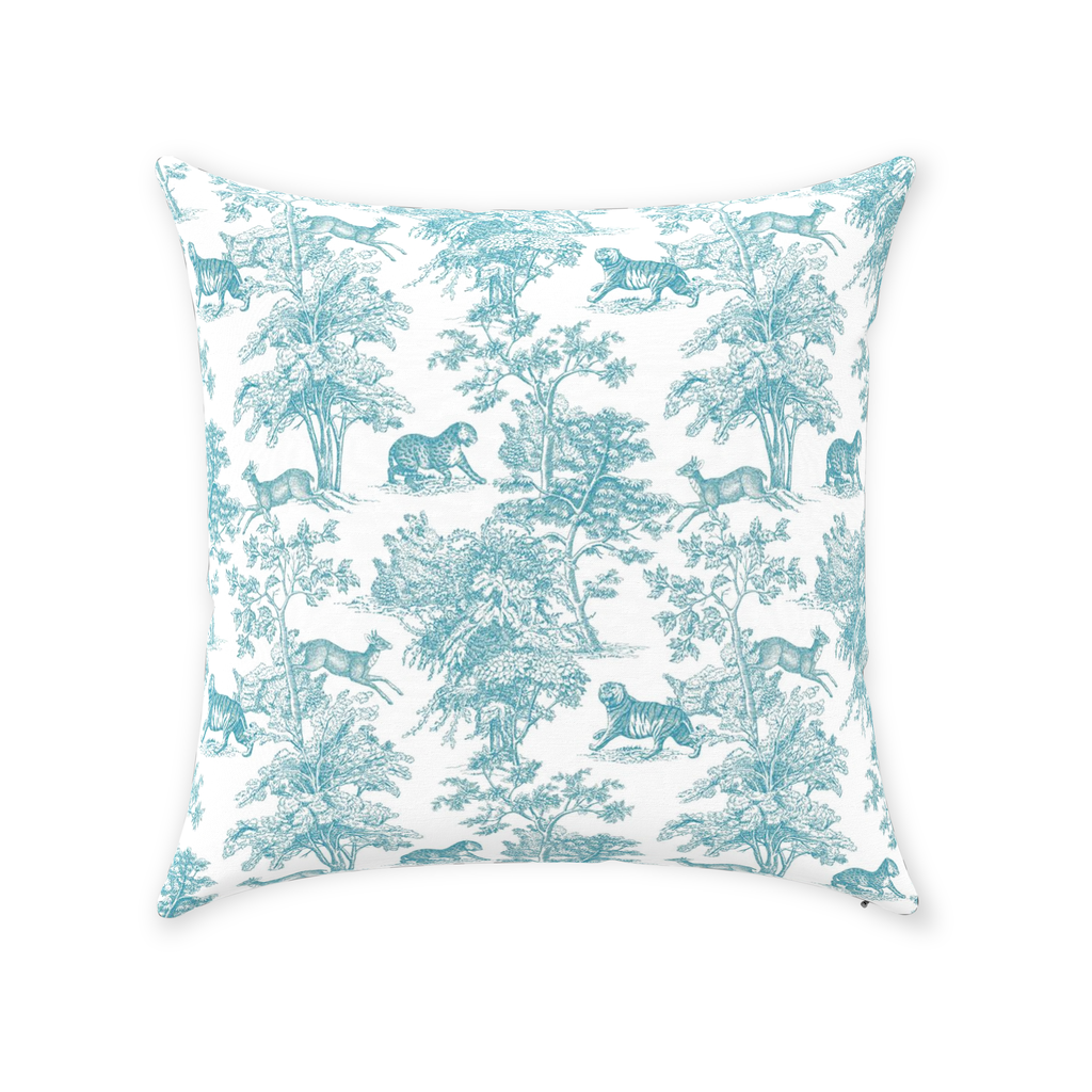 Chinoiserie Tiger Jungle Cotton Pillows Mint Toile de Jouy