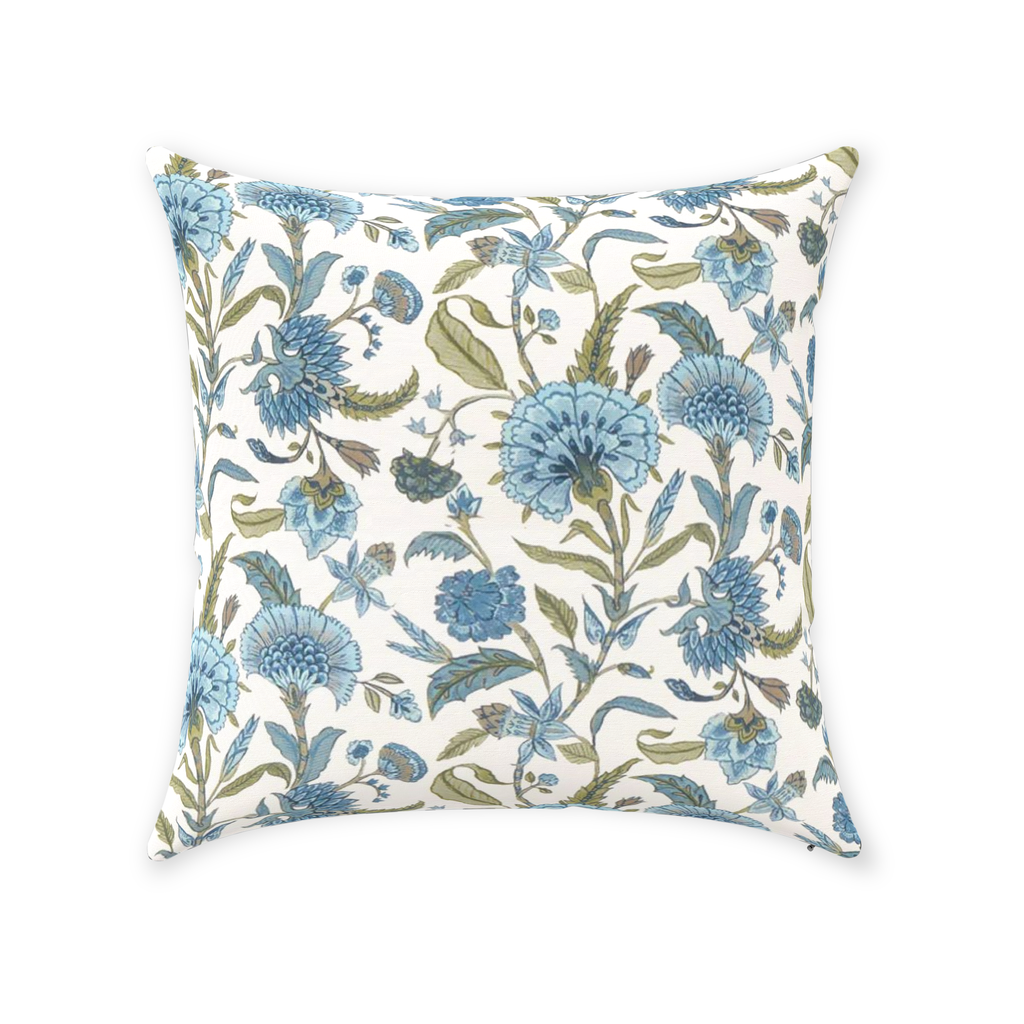 Rani Chintz Cotton Pillow Cover Antique Blue Cream Floral