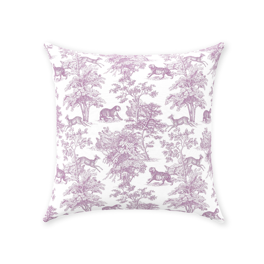 Chinoiserie Tiger Jungle Cotton Pillows Lilac Toile de Jouy