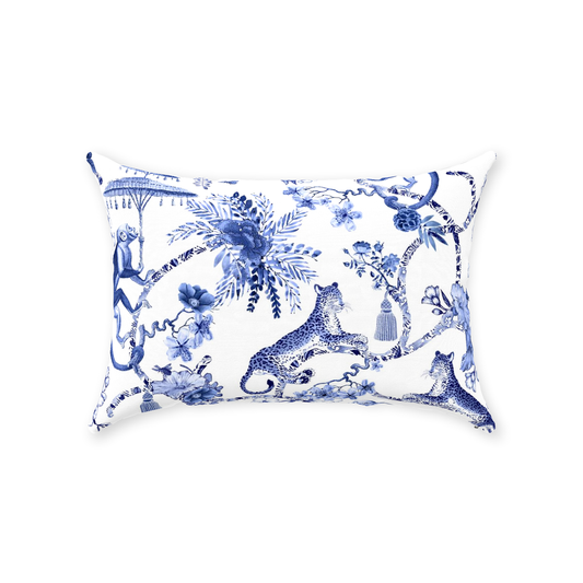 Chinoiserie Jungle Monkeys Cotton Pillows Blue