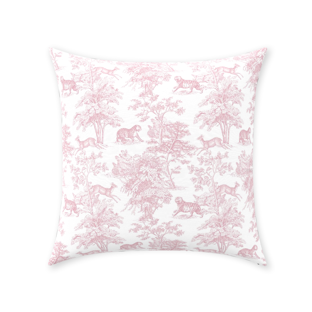 Chinoiserie Tiger Jungle Cotton Pillows Pink Toile de Jouy