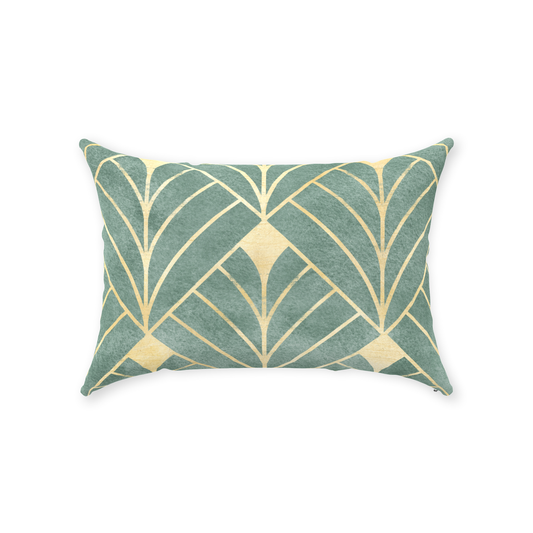 Art Deco Cotton Pillow Green Gold Diamond