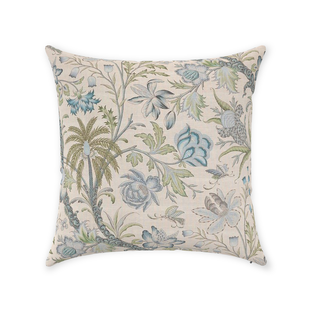 Palm Chintz Cotton Pillow Cover Ecru Green Blue