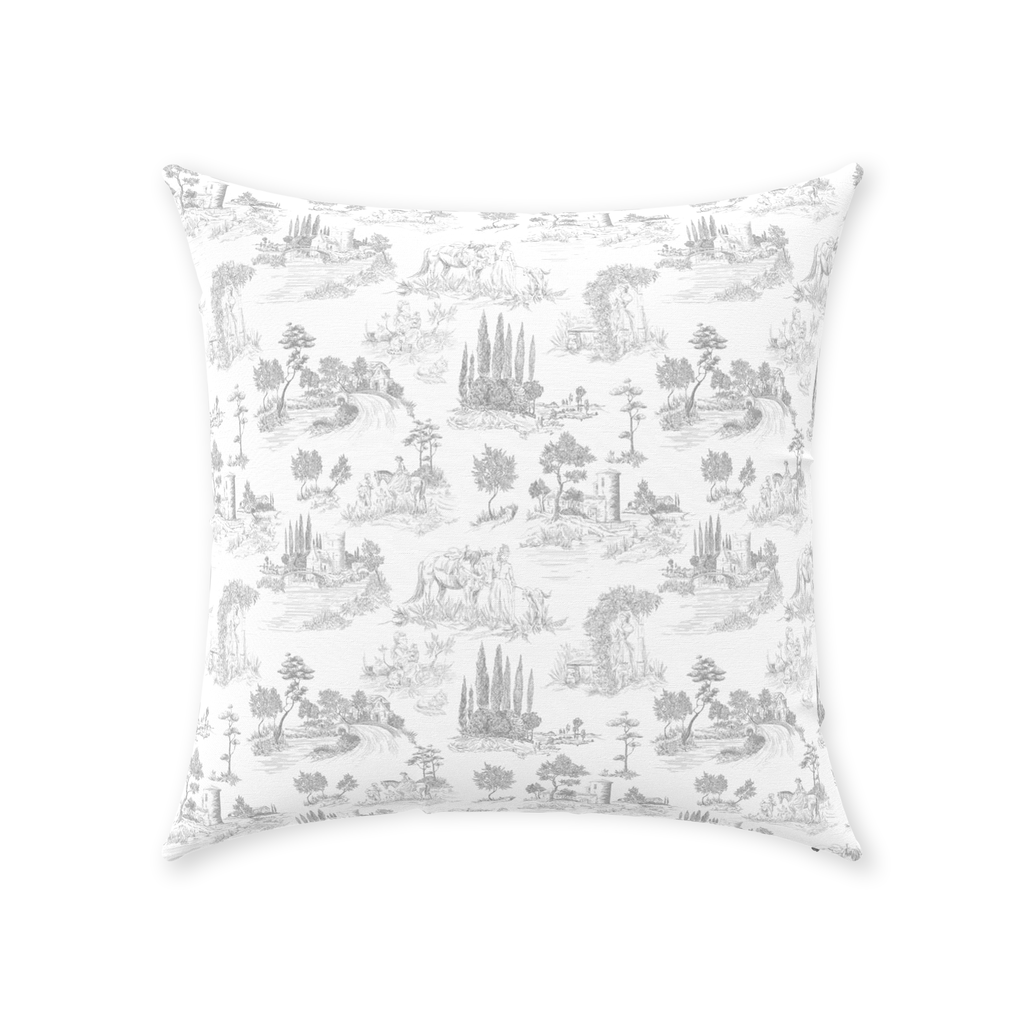 Vintage French Cotton Pillows Light Grey Toile de Jouy