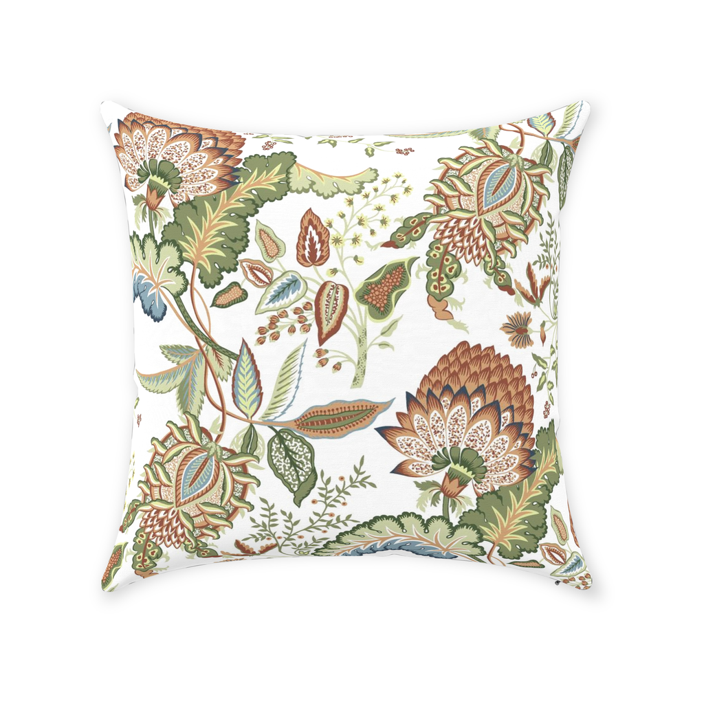 Chintz Cotton Pillows Green & White Floral