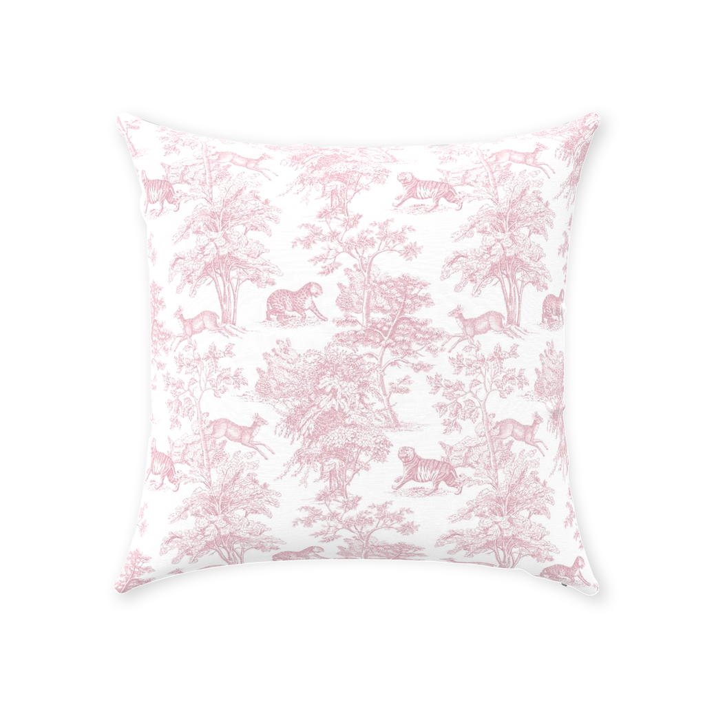 Chinoiserie Tiger Jungle Cotton Pillows Pink Toile de Jouy