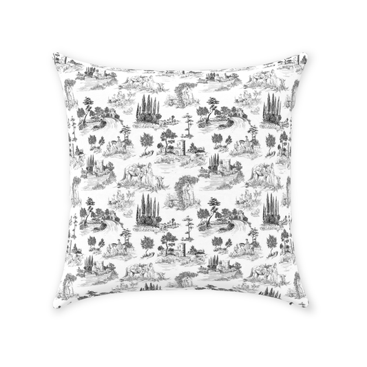 Vintage French Cotton Pillows Black Toile de Jouy