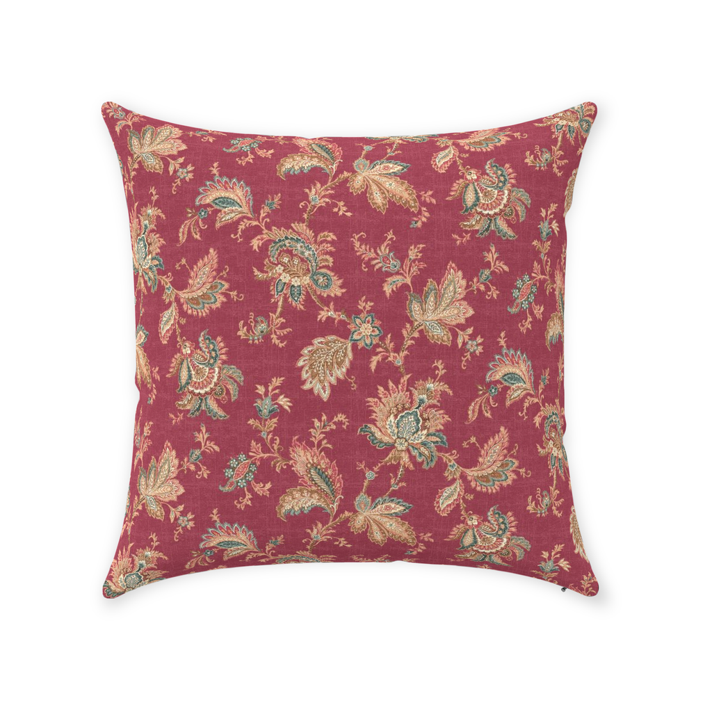 Karnataka Chintz Cotton Pillow Cover Rose Burgundy