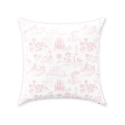 Vintage French Cotton Pillows Light Pink Toile de Jouy