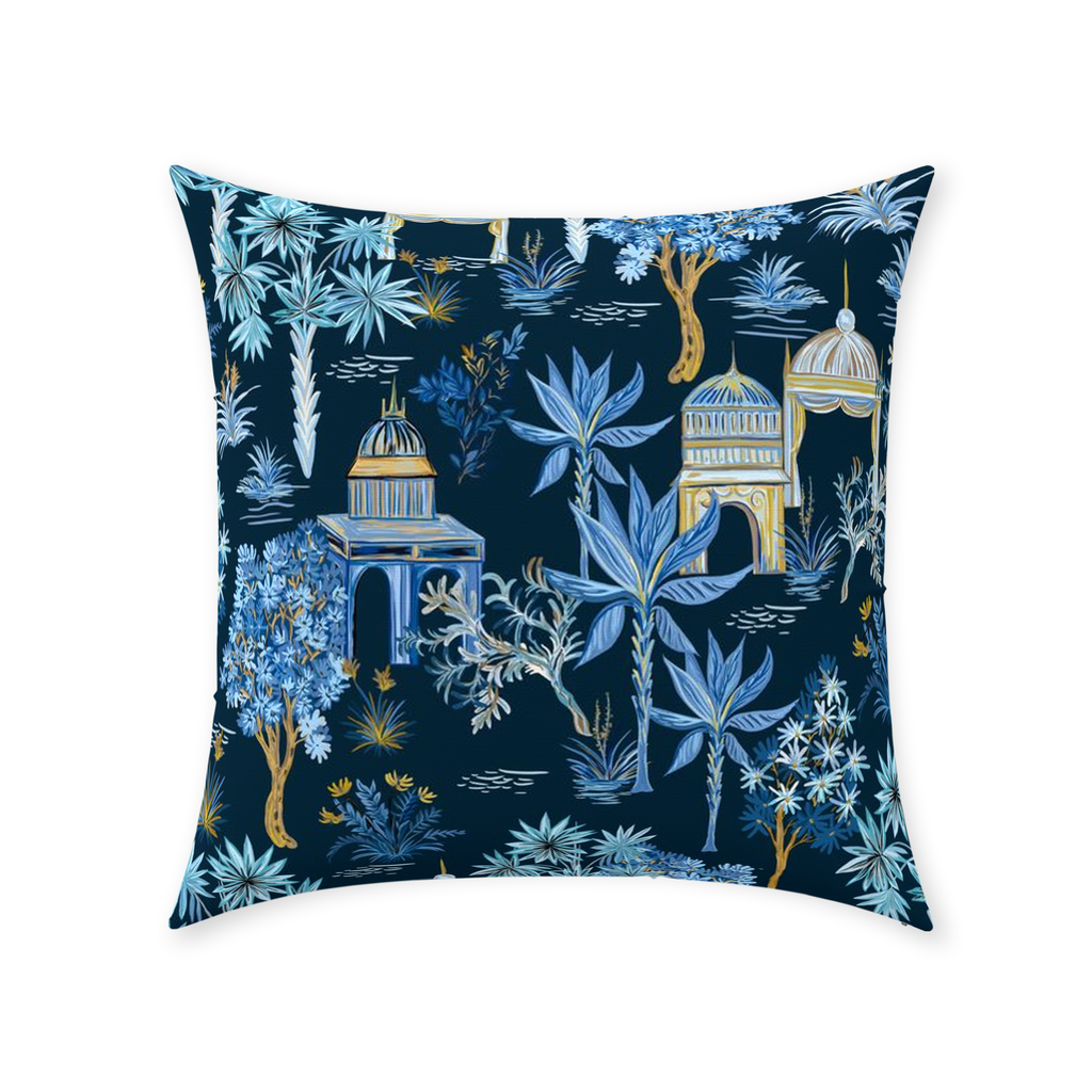 Le Jardin Cotton Pillows Navy Blue Chinoiserie Temples