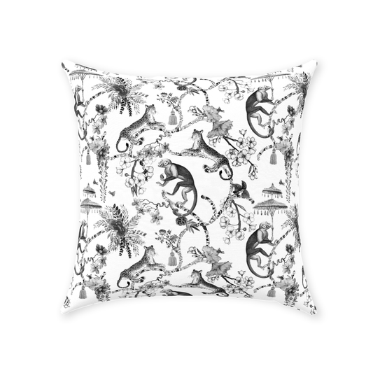 Chinoiserie Monkey Cotton Pillows Black Toile de Jouy