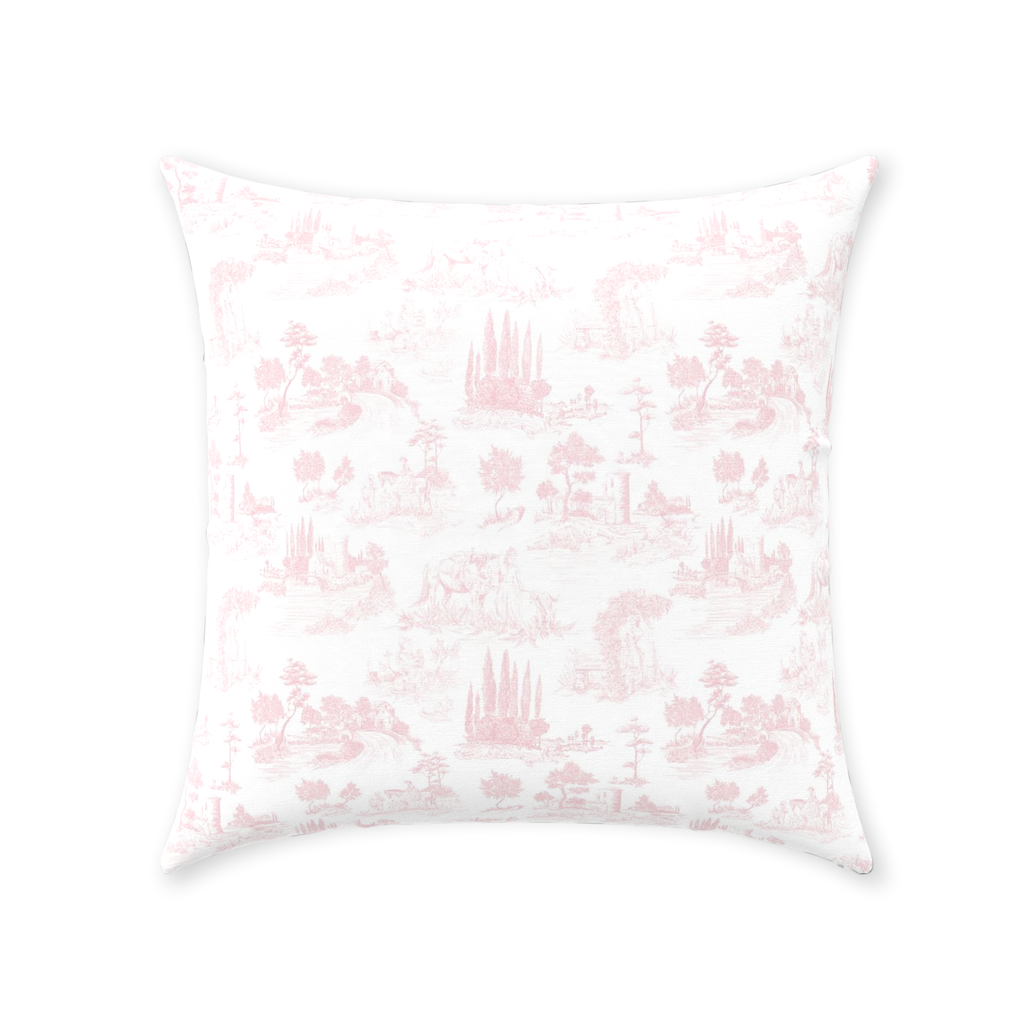 Vintage French Cotton Pillows Light Pink Toile de Jouy