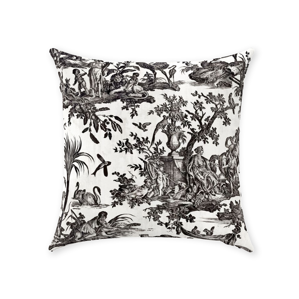 Toile de Jouy Cotton Pillows Antique Black
