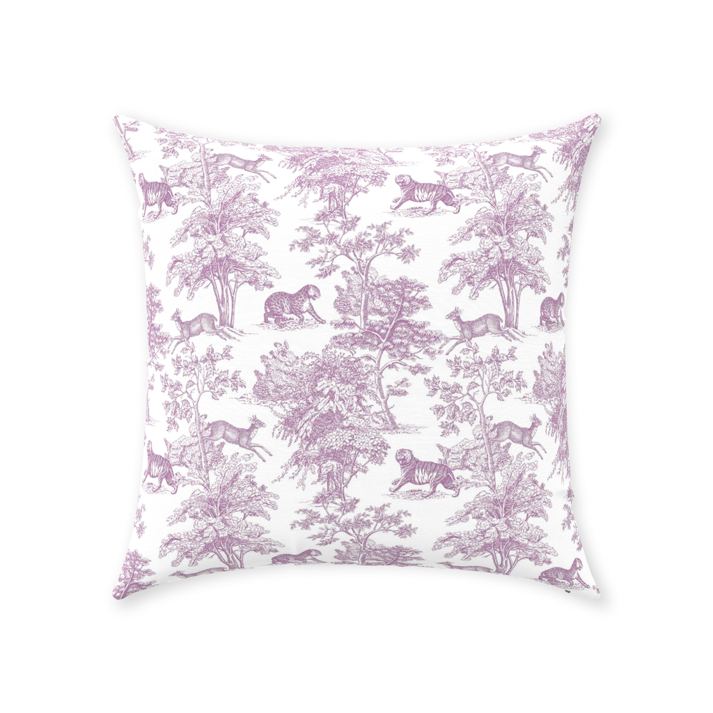 Chinoiserie Tiger Jungle Cotton Pillows Lilac Toile de Jouy