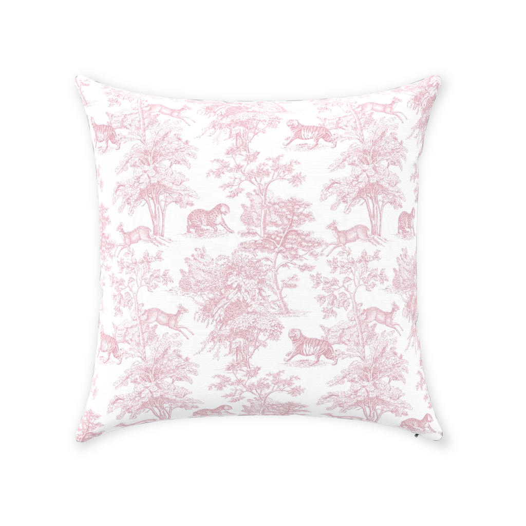 Chinoiserie Tiger Jungle Cotton Pillows Pink Toile de Jouy
