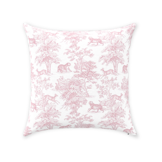 Chinoiserie Tiger Jungle Cotton Pillows Pink Toile de Jouy