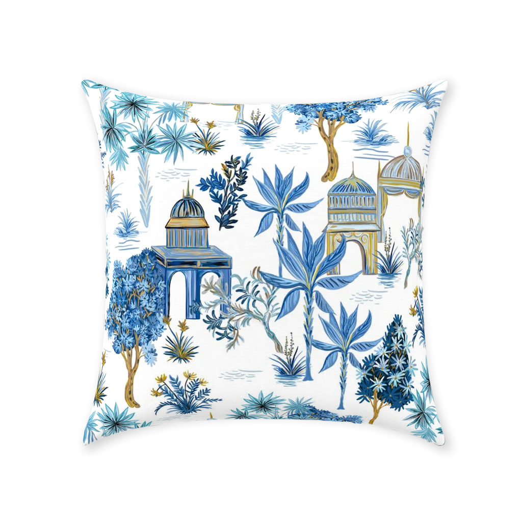Le Jardin Cotton Pillows Blue & White Chinoiserie Temples