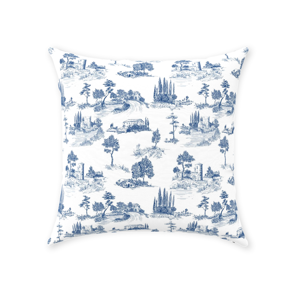 Vintage French Cotton Pillows Navy Blue Toile de Jouy