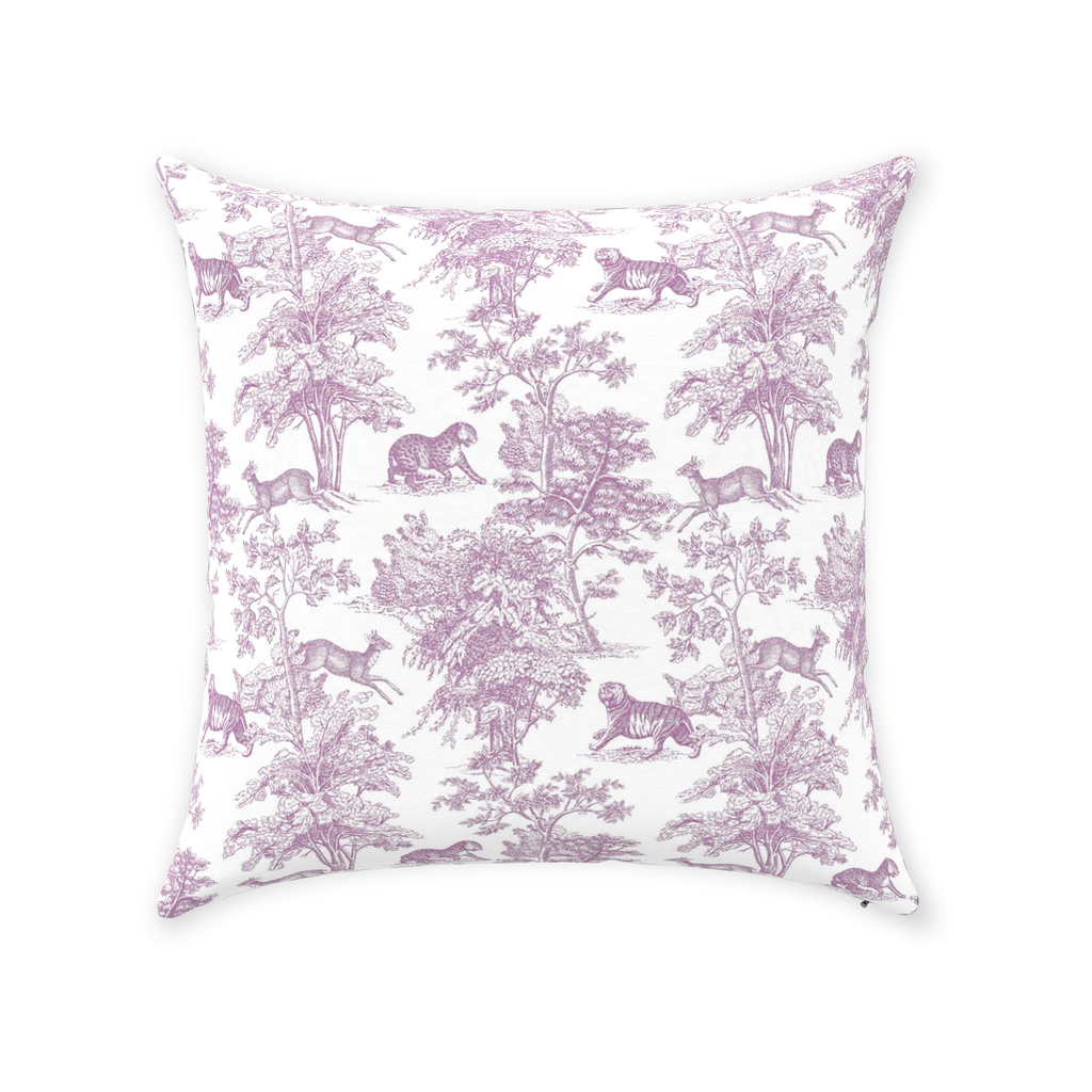 Chinoiserie Tiger Jungle Cotton Pillows Lilac Toile de Jouy