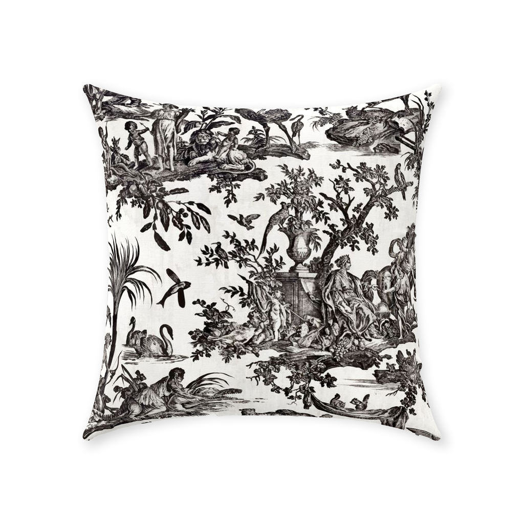 Toile de Jouy Cotton Pillows Antique Black