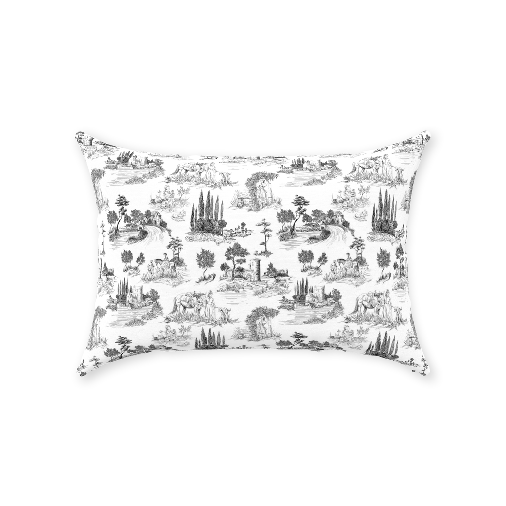 Vintage French Cotton Pillows Black Toile de Jouy