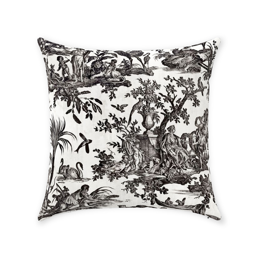 Toile de Jouy Cotton Pillows Antique Black