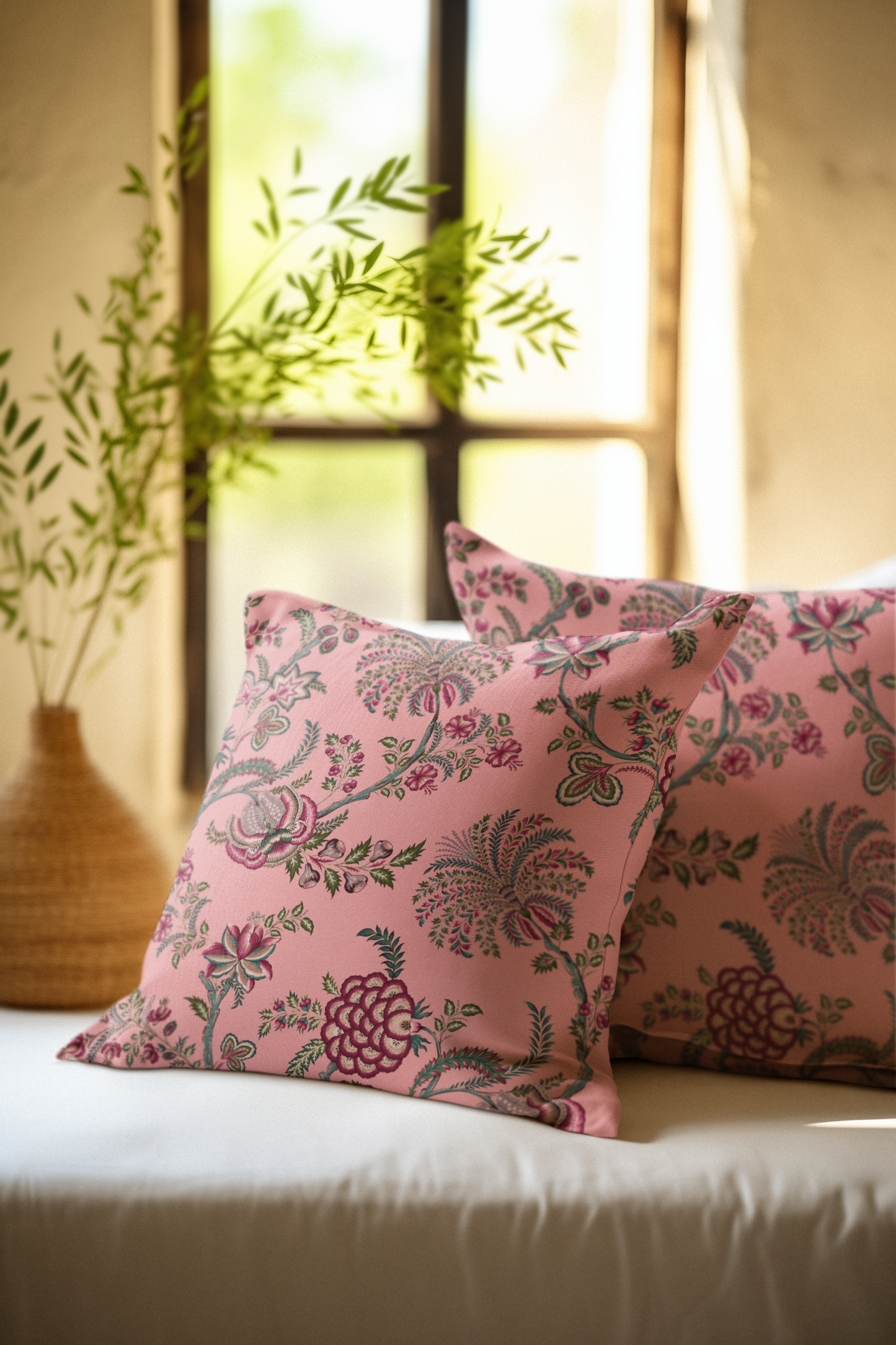 Chintz Cotton Pillows Pink Rose