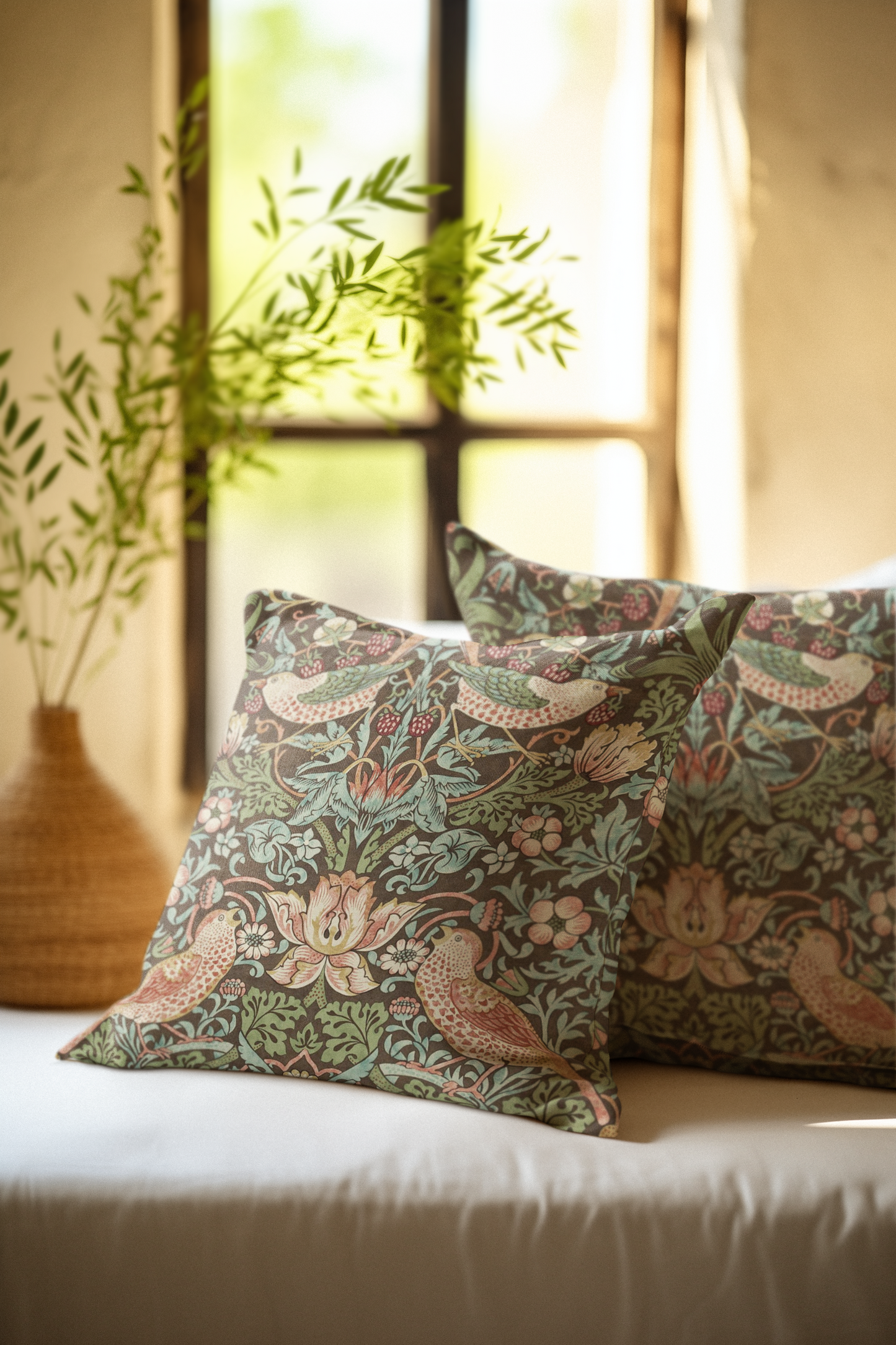 Strawberry Thief Outdoor Pillows William Morris Brown