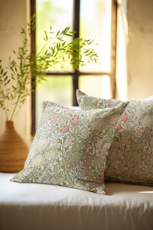 Golden Lily Outdoor Pillows William Morris Green & Red