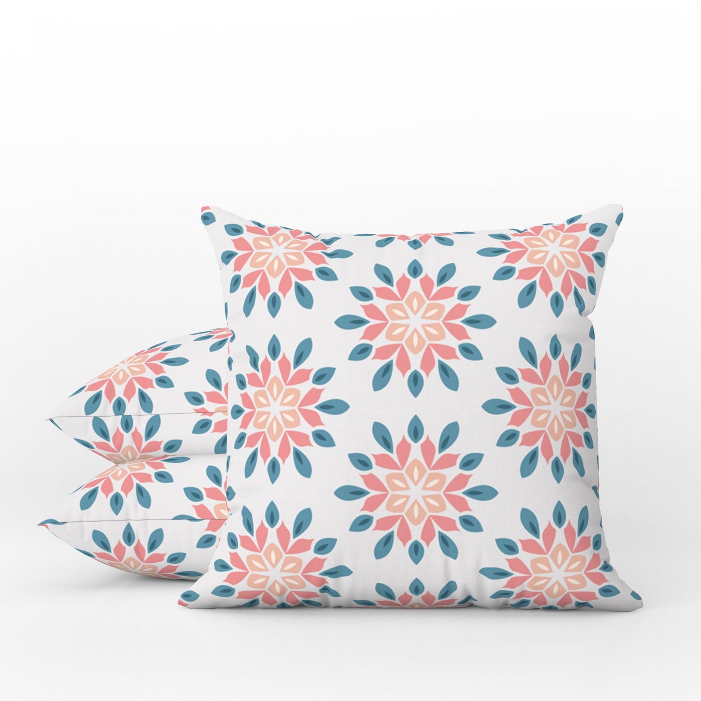 Retro Floral Outdoor Pillows Pink & Blue