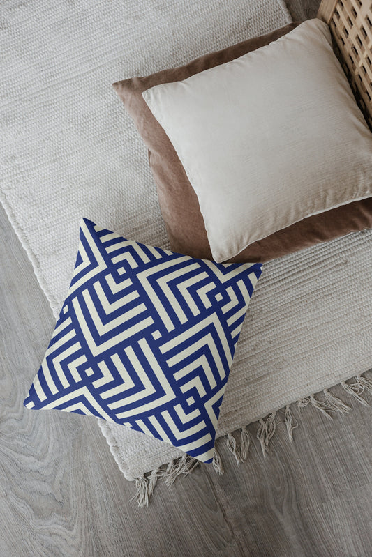Abstract Geometric Outdoor Pillows Navy Blue & White
