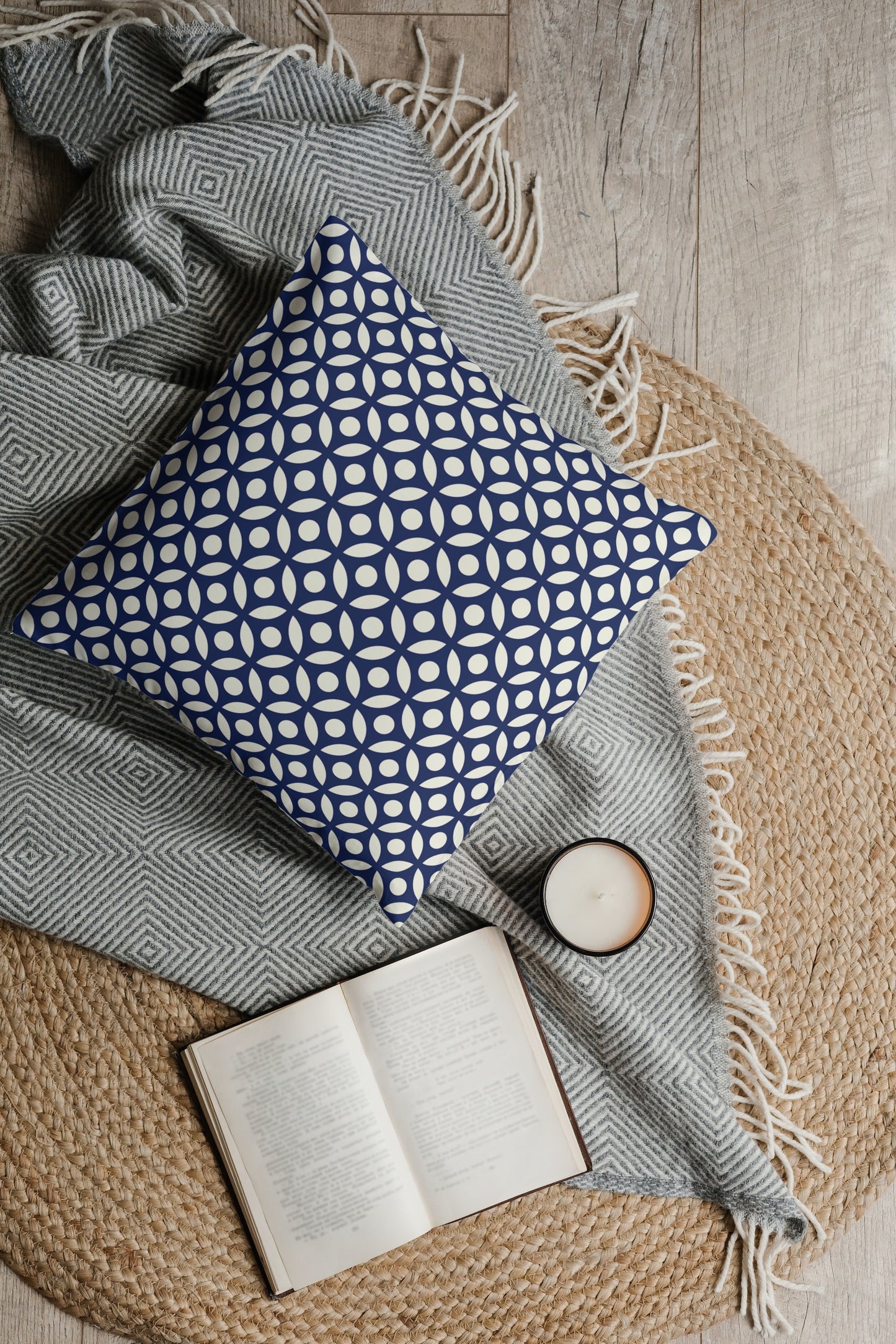Geometric Circles Outdoor Pillows Navy Blue & White