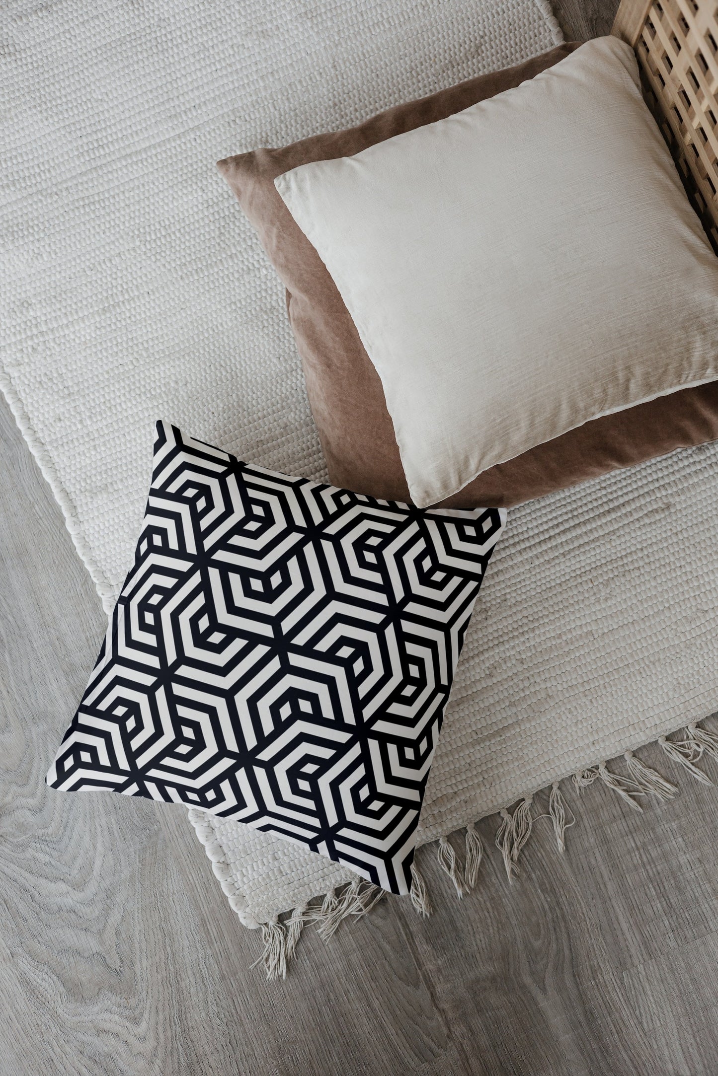 Abstract Geometric Outdoor Pillows Black & White