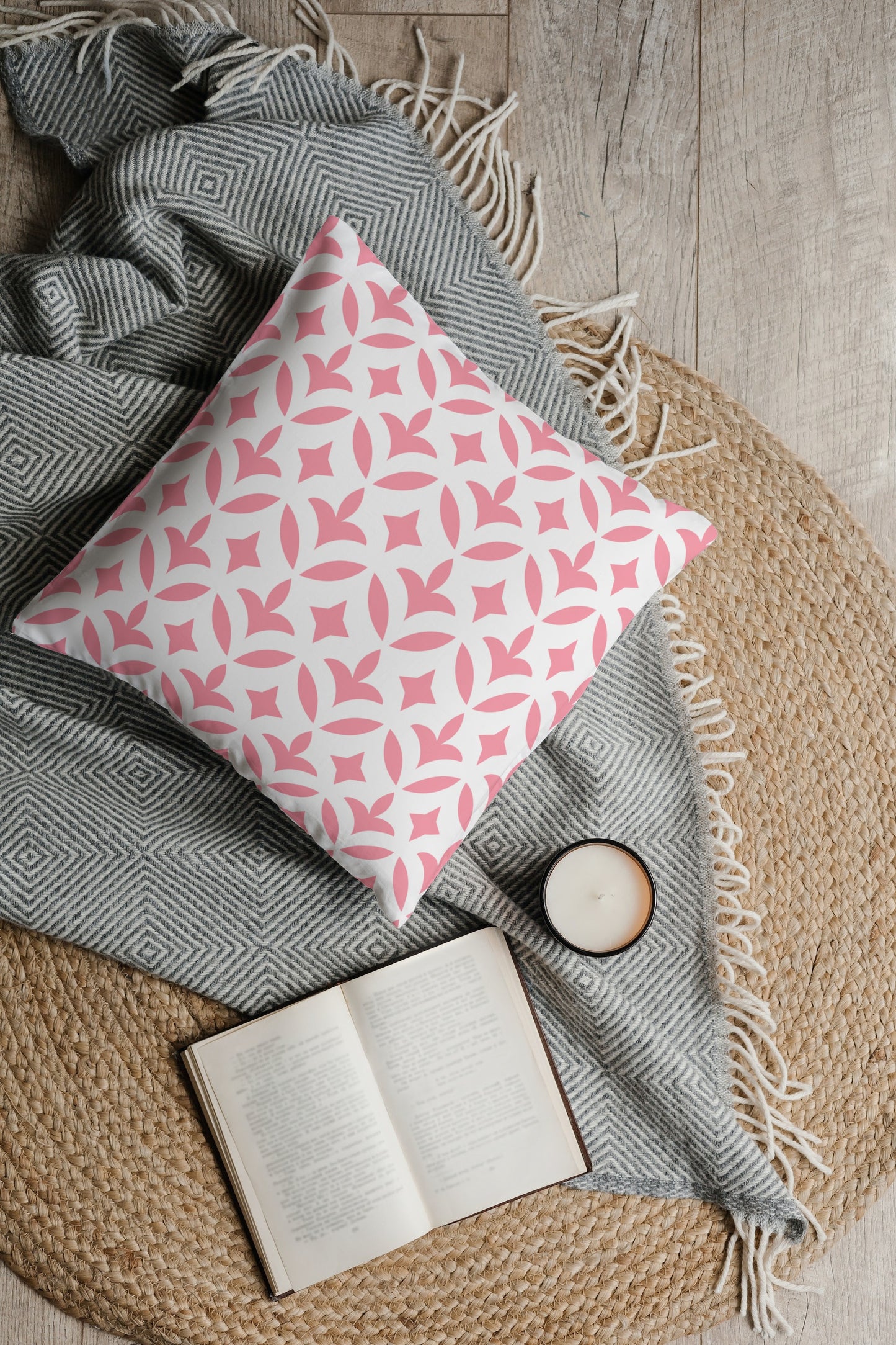 Retro Floral Outdoor Pillows Pink & White