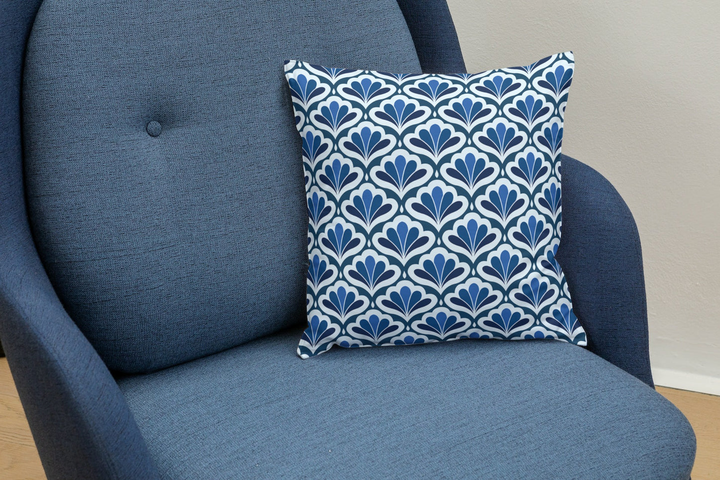 Retro Floral Outdoor Pillows Navy Blue