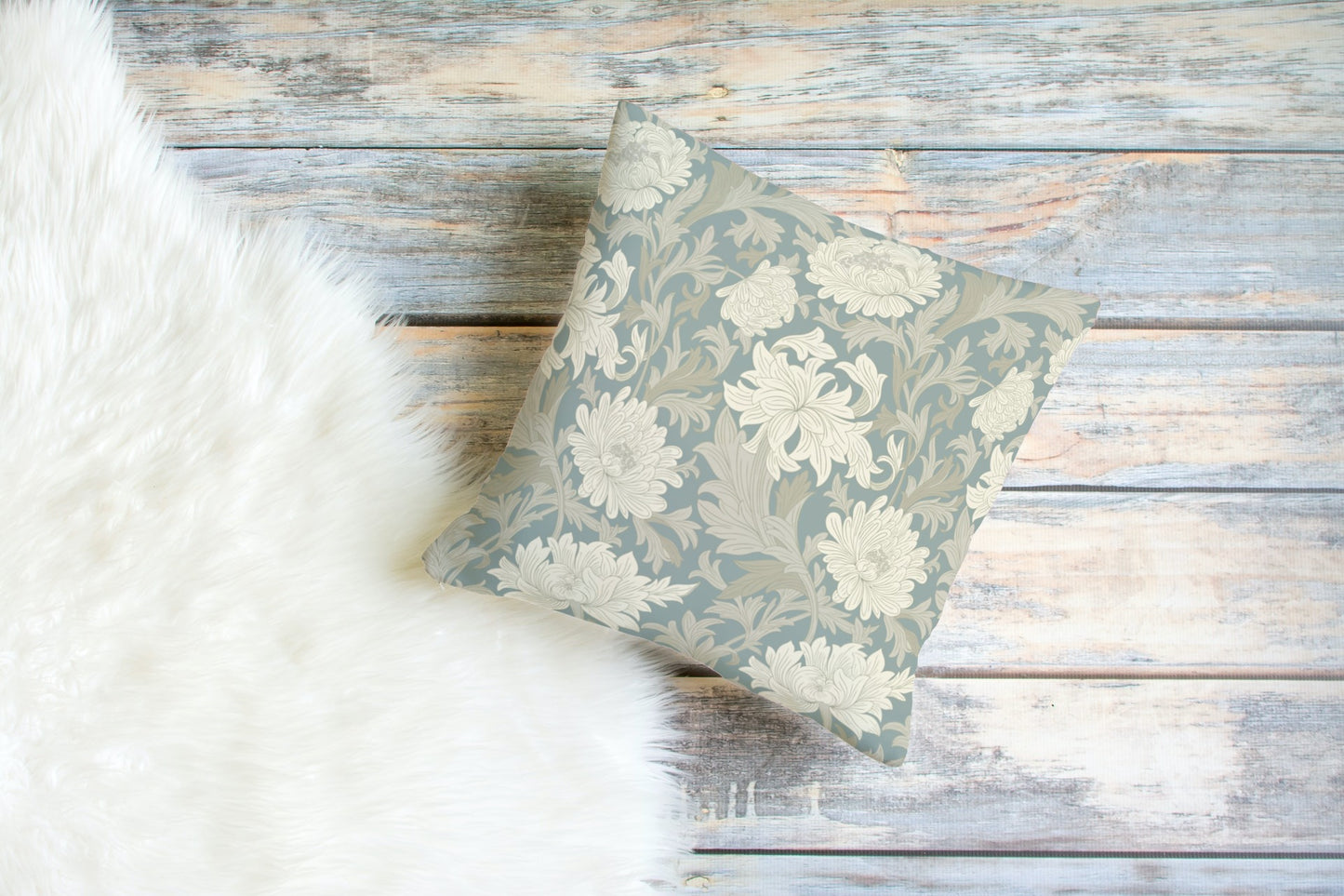 William Morris Outdoor Pillows Chrysanthemum Misty Grey Cream
