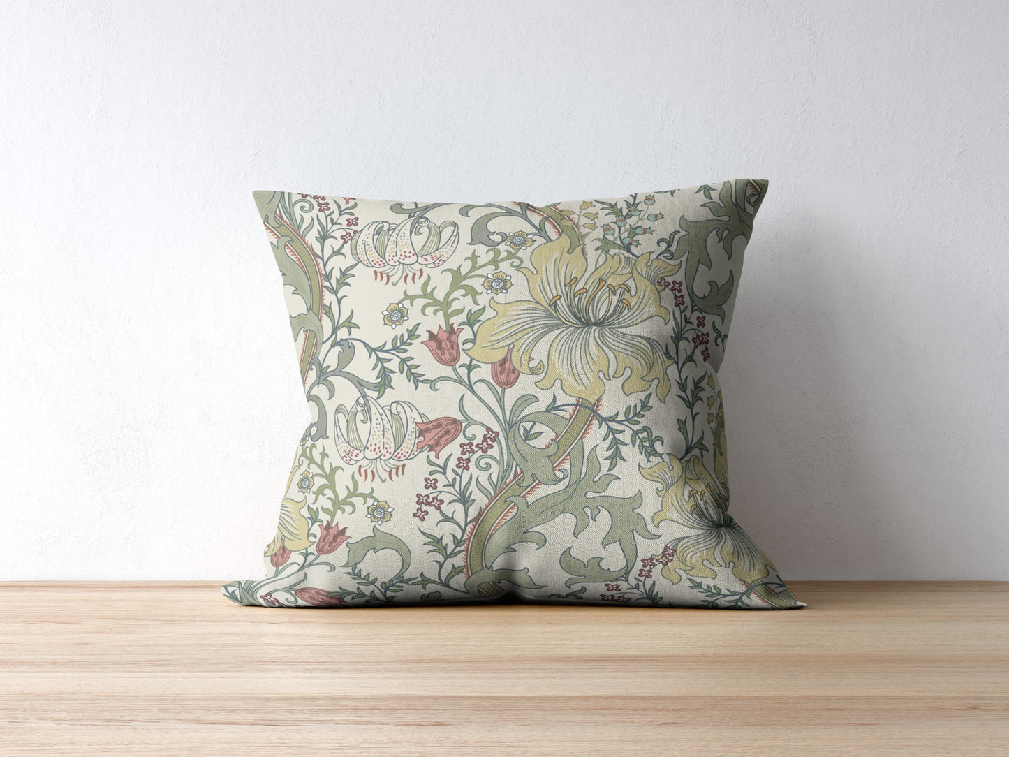 William Morris Outdoor Pillows Enchanted Golden Lily Sage Green