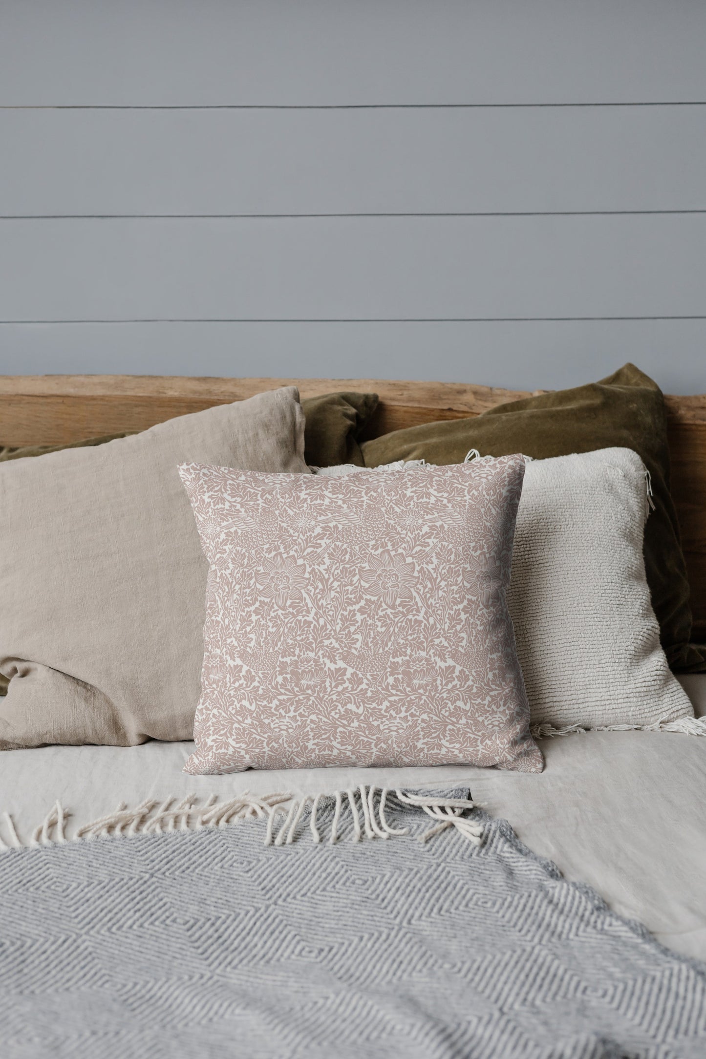 William Morris Outdoor Pillows Bird & Anemone Beige